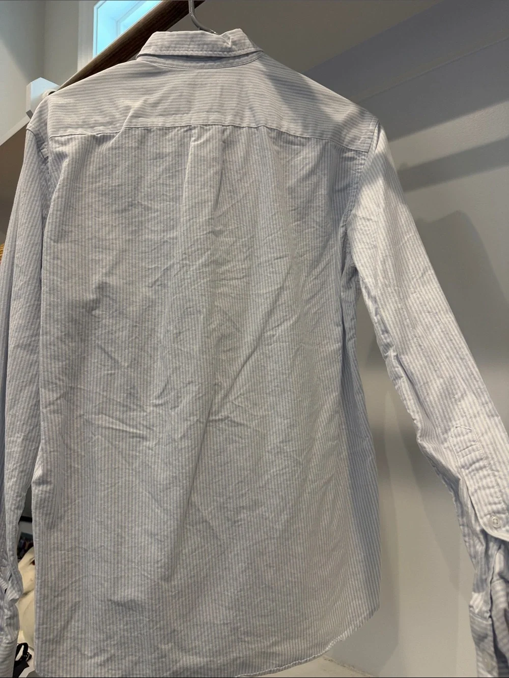 J. Crew Men’s Blue and White Pinstripe Button-Up Shirt